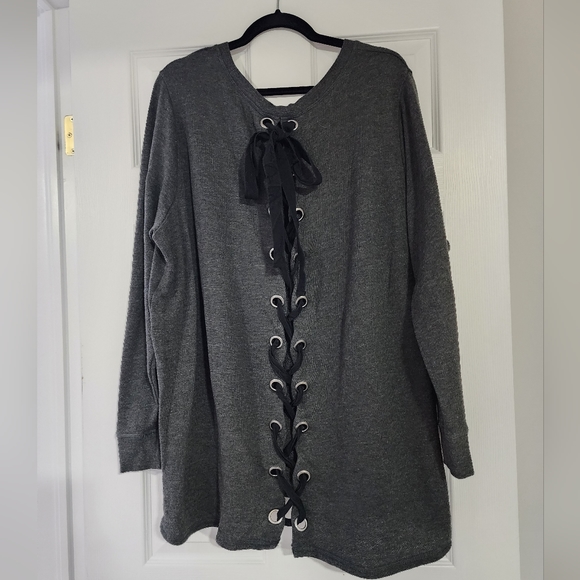 Oversize Lace Up Back Sweatshirt Charcoal Grey Size 3 - Picture 2 of 5